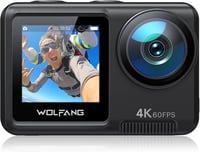 WOLFANG GA420 Akciókamera 4K 60FPS Érintőképernyős Vízálló Sportkamera Képstabilizátorral, WiFi, Külső Mikrofonnal és 2 Akkumulátorral 1