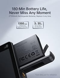 WOLFANG GA420 Akciókamera 4K 60FPS Érintőképernyős Vízálló Sportkamera Képstabilizátorral, WiFi, Külső Mikrofonnal és 2 Akkumulátorral 3