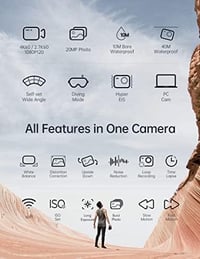 WOLFANG GA420 Akciókamera 4K 60FPS Érintőképernyős Vízálló Sportkamera Képstabilizátorral, WiFi, Külső Mikrofonnal és 2 Akkumulátorral 8