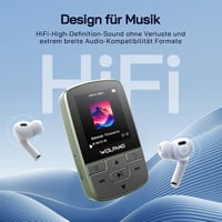 WOLFANG MP3 lejátszó Bluetooth 5.2 sportcsíptető mini méret 28,3 g HiFi FM rádió diktafon fejhallgató tartozék katonai zöld 4