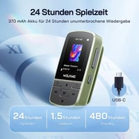 WOLFANG MP3 lejátszó Bluetooth 5.2 sportcsíptető mini méret 28,3 g HiFi FM rádió diktafon fejhallgató tartozék katonai zöld 7