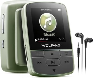 WOLFANG MP3 player Bluetooth 5.2 sportska kvačica mini veličina 28,3 g HiFi FM radio diktafon slušalice uključene vojno zelena