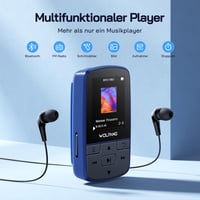 MP3 prehrávač WOLFANG s technológiou Bluetooth 5.2, 64 GB, modrý, športový klip, mini veľkosť 28,3 g, HiFi reproduktor, FM rádio, diktafón, slúchadlá 2
