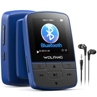 MP3 prehrávač WOLFANG s technológiou Bluetooth 5.2, 64 GB, modrý, športový klip, mini veľkosť 28,3 g, HiFi reproduktor, FM rádio, diktafón, slúchadlá 1