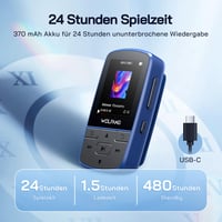 MP3 prehrávač WOLFANG s technológiou Bluetooth 5.2, 64 GB, modrý, športový klip, mini veľkosť 28,3 g, HiFi reproduktor, FM rádio, diktafón, slúchadlá 6