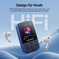 MP3 prehrávač WOLFANG s technológiou Bluetooth 5.2, 64 GB, modrý, športový klip, mini veľkosť 28,3 g, HiFi reproduktor, FM rádio, diktafón, slúchadlá 3