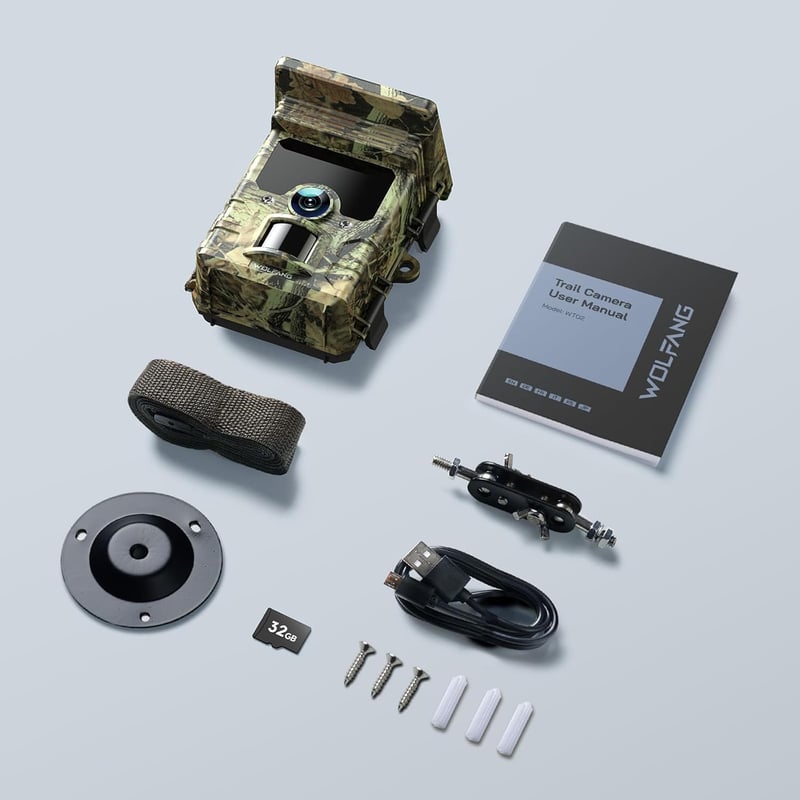 WOLFANG Napelemes Vadkamera 4K 68MP Mobilos Átvitellel - 120° Széles Látószögű WiFi/Bluetooth Vadmegfigyelő Kamera Éjjellátóval, IP66 Vízáll