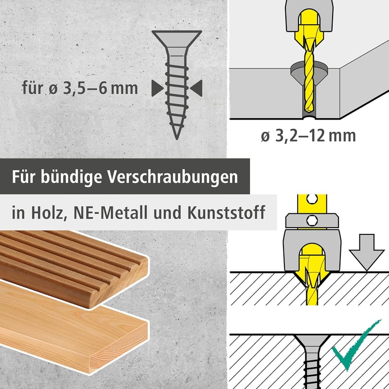 Wolfcraft Csavarfúró 3.2-12mm Mélységhatárolóval és Süllyesztéssel