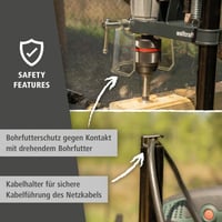 Stativ pentru mașina de găurit wolfcraft SOLID – prindere 43 mm, deschidere 112 mm, cursă 55 mm, pentru găurire cu limitator de adâncime, 5028000 4