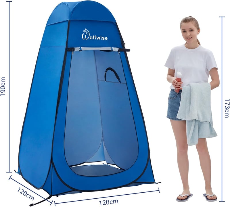 WolfWise Hordozható Pop-Up Öltöző és Zuhanyzó Sátor - Kék, UV-védelemmel, Kempingezéshez, Strandoláshoz, Vízálló, 120x120x190 cm - blue