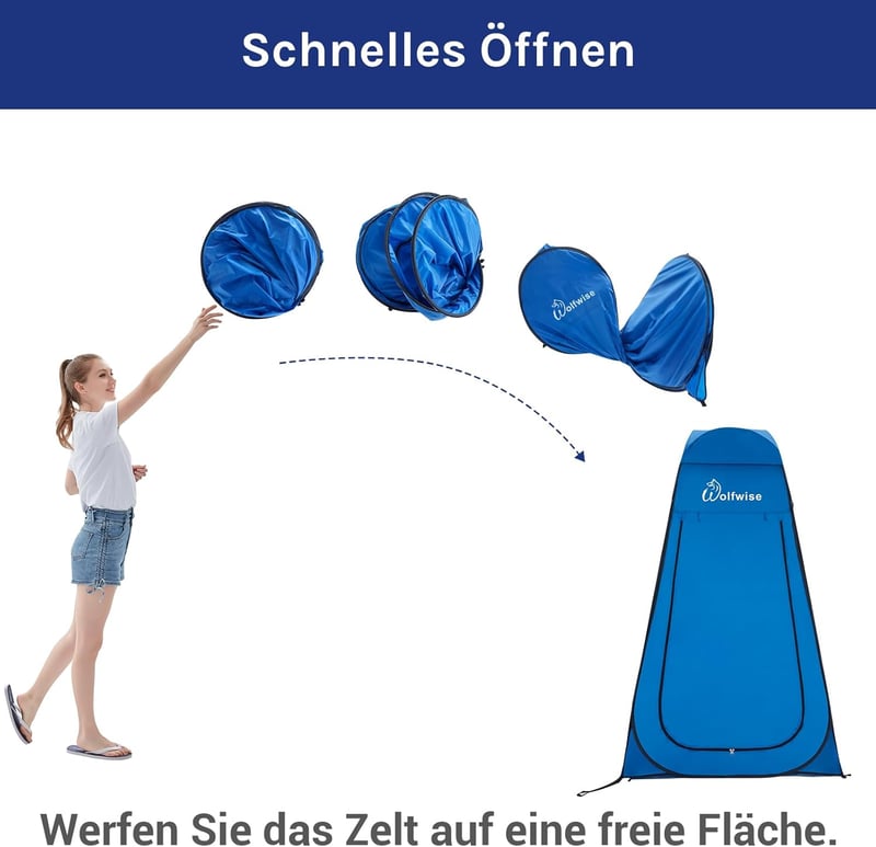 WolfWise Hordozható Pop-Up Öltöző és Zuhanyzó Sátor - Kék, UV-védelemmel, Kempingezéshez, Strandoláshoz, Vízálló, 120x120x190 cm - blue