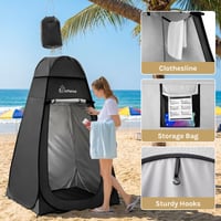WolfWise PRO Pop-Up zuhanysátor kempinghez, fekete, vízálló, hordozható, talpas kivitel, tárolórekesszel, T-ajtós felnyíló dizájn 4