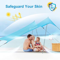 WolfWise Strandpavilon UPF50+ Napvédő Sátor 3x3m - Kék, Vízálló, Szélálló Strandsátor 4-8 Személyre, Homokrögzítővel, Egyszerű Összeszerelés 4