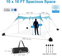 WolfWise Strandpavilon UPF50+ Napvédő Sátor 3x3m - Kék, Vízálló, Szélálló Strandsátor 4-8 Személyre, Homokrögzítővel, Egyszerű Összeszerelés 6
