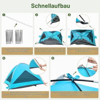 Plážový stan WolfWise pre 4-5 osôb s rýchlou montážou, UV 50+ ochranou, vodoodolný, so zatváracími dverami na zips a sieťkovanými oknami, prenosný, modrý 8