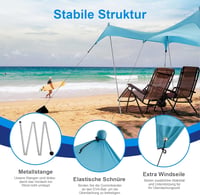 WolfWise UPF50+ Strandpavilon Homokrögzítővel - 2,3x2,3m Kék Strandsátor 2-6 Személynek, Szélálló, Vízálló, Könnyű Összeszerelés 3