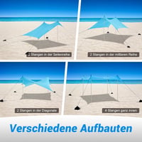 WolfWise UPF50+ Strandpavilon Homokrögzítővel - 2,3x2,3m Kék Strandsátor 2-6 Személynek, Szélálló, Vízálló, Könnyű Összeszerelés 10
