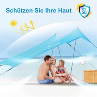 WolfWise UPF50+ Strandpavilon Homokrögzítővel - 2,3x2,3m Kék Strandsátor 2-6 Személynek, Szélálló, Vízálló, Könnyű Összeszerelés 5