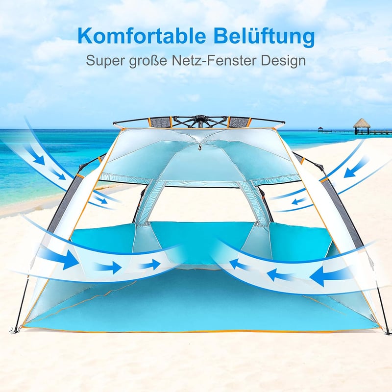 WolfWise UV50+ Strandpavillon 3-4 Személyes Gyors Felépítésű Napvédő Sátor