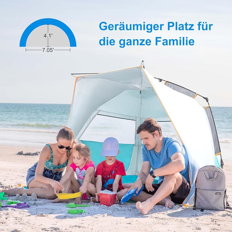 WolfWise UV50+ Strandpavillon 3-4 Személyes Gyors Felépítésű Napvédő Sátor