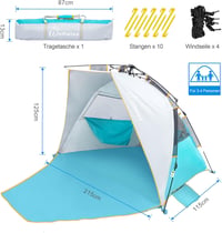 WolfWise UV50+ Strandpavillon 3-4 Személyes Gyors Felépítésű Napvédő Sátor 8