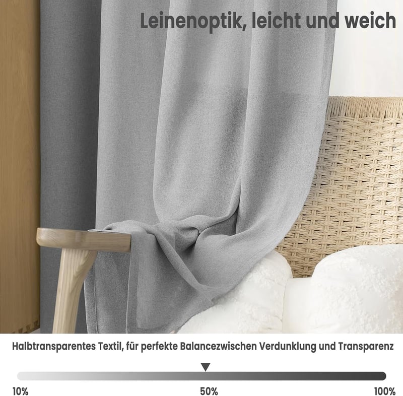 WOLTU 2 darabos függöny szett, modern voile függöny 135x225 cm, szürke