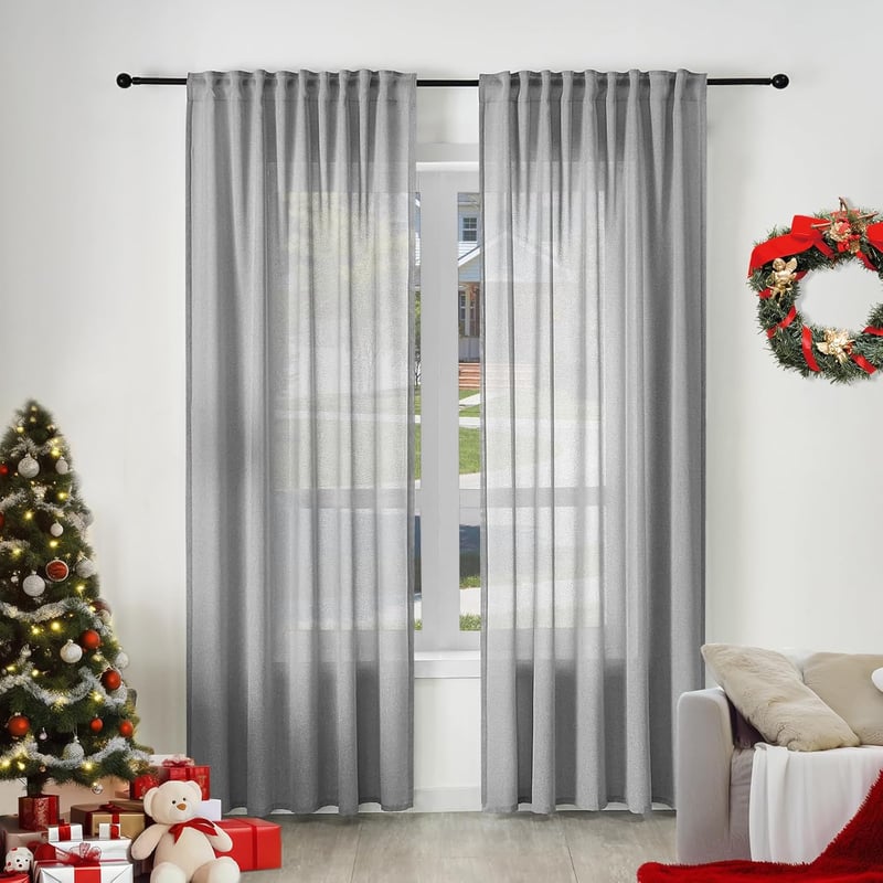 WOLTU 2 darabos függöny szett, modern voile függöny 135x225 cm, szürke