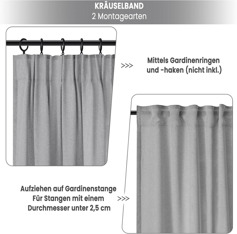 WOLTU 2 darabos függöny szett, modern voile függöny 135x225 cm, szürke