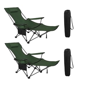 Set 2 scaune de camping WOLTU pliabile cu suport pentru picioare, scaun de plajă 2 în 1 cu suport pentru băuturi și geantă de depozitare pentru pescuit și camping