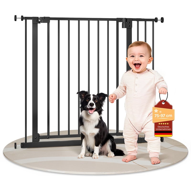 Poartă de siguranță pentru scări WOLTU 75-97 cm, grilaj metalic de protecție pentru copii și animale de companie