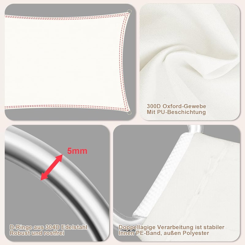 WOLTU PES Awning 300D Oxford Fabric New Material with PU Coating 1000 mm Water Resistance 95% UV Protection 5 mm 304 Stainless Steel Rings Double Layer Straps for Balcony Garden Patio Pool