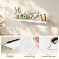 WOLTU RG9317ws Závesná nástenná polica, regál na CD, DVD a knihy, MDF drevo, 100x22,9x3,8 cm, biela, do obývačky, kancelárie, spálne a kuchyne 6