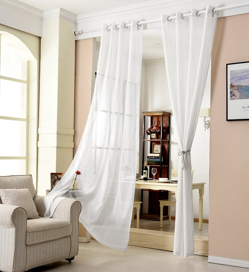 Perdea Voile WOLTU cu Aspect de In, Semitransparentă, 245x140 cm, Alb, cu Inele pentru Agățare