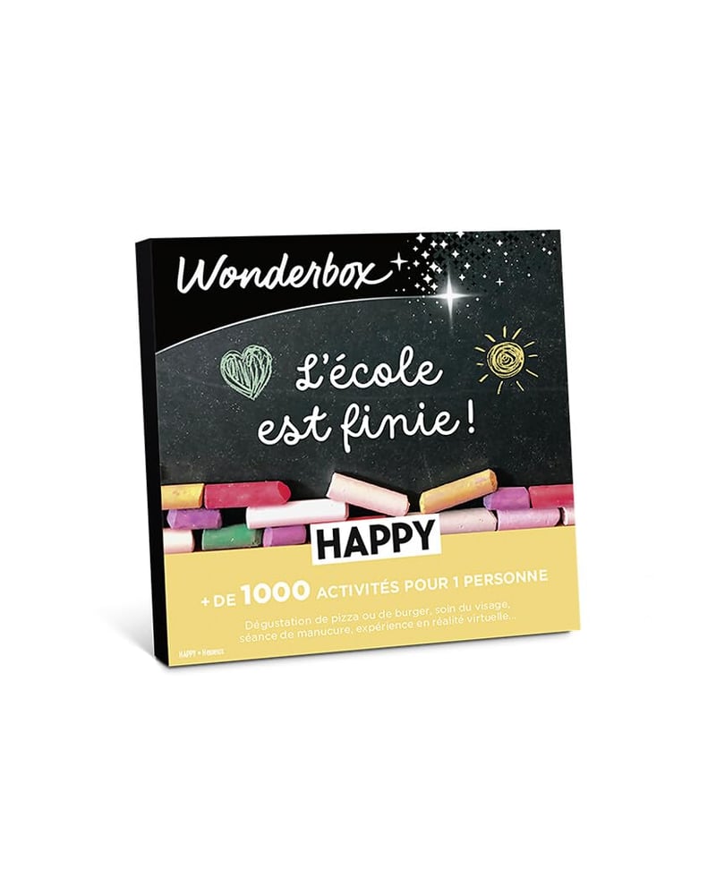 Darčekové balenie Wonderbox Happy L'école Est Finie – Zážitkový box s rôznymi aktivitami na koniec školského roka