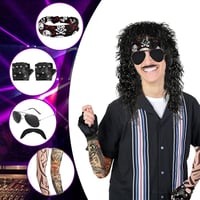 Wondora 6 részes Rocker jelmez szett férfiaknak - napszemüveg, paróka, bajusz 5