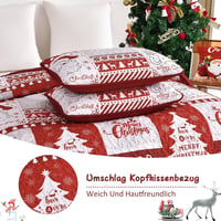 WONGS BEDDING Karácsonyi Ágytakaró Szett 220x240 cm - Mikroszálas Steppelt Takaró 2 Párnahuzattal - Fehér Karácsonyfa és Rénszarvas Mintás 8
