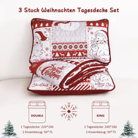 WONGS BEDDING Karácsonyi Ágytakaró Szett 220x240 cm - Mikroszálas Steppelt Takaró 2 Párnahuzattal - Fehér Karácsonyfa és Rénszarvas Mintás 9