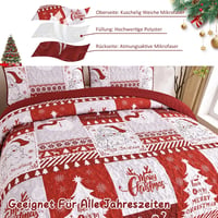 WONGS BEDDING Karácsonyi Ágytakaró Szett 220x240 cm - Mikroszálas Steppelt Takaró 2 Párnahuzattal - Fehér Karácsonyfa és Rénszarvas Mintás 5