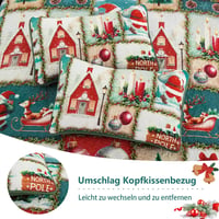 WONGS BEDDING Karácsonyi Ágytakaró Szett 240x260 cm - Mikroszálas Steppelt Takaró 2 Párnahuzattal - Zöld Karácsonyfa és Rénszarvas Mintás 6