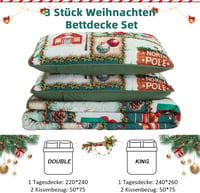 WONGS BEDDING Karácsonyi Ágytakaró Szett 240x260 cm - Mikroszálas Steppelt Takaró 2 Párnahuzattal - Zöld Karácsonyfa és Rénszarvas Mintás 7