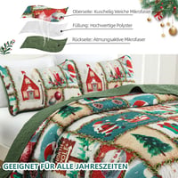 WONGS BEDDING Karácsonyi Ágytakaró Szett 240x260 cm - Mikroszálas Steppelt Takaró 2 Párnahuzattal - Zöld Karácsonyfa és Rénszarvas Mintás 4