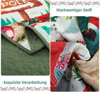 WONGS BEDDING Karácsonyi Ágytakaró Szett 240x260 cm - Mikroszálas Steppelt Takaró 2 Párnahuzattal - Zöld Karácsonyfa és Rénszarvas Mintás 5