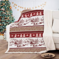 WONGS BEDDING Karácsonyi Takaró 130x150cm - Kétoldalas Sherpa Pléd Karácsonyfa Mintával, Puha Meleg Polár Ágytakaró, Piros 2
