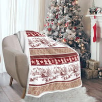 WONGS BEDDING Karácsonyi Takaró 130x150cm - Kétoldalas Sherpa Pléd Karácsonyfa Mintával, Puha Meleg Polár Ágytakaró, Piros 3