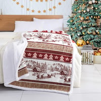 WONGS BEDDING Karácsonyi Takaró 130x150cm - Kétoldalas Sherpa Pléd Karácsonyfa Mintával, Puha Meleg Polár Ágytakaró, Piros 4