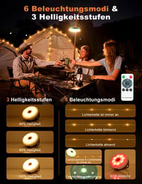 Ghirlandă luminoasă pentru camping Wonkelly, retractabilă, 10 m, iluminat LED portabil 4 în 1, reîncărcabil, pentru exterior 2