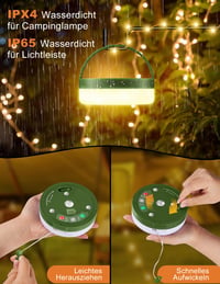 Ghirlandă luminoasă pentru camping Wonkelly, retractabilă, 10 m, iluminat LED portabil 4 în 1, reîncărcabil, pentru exterior 4