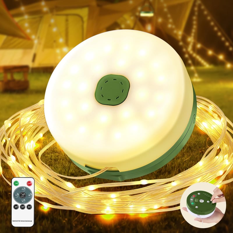 Ghirlandă luminoasă pentru camping Wonkelly, retractabilă, 10 m, iluminat LED portabil 4 în 1, reîncărcabil, pentru exterior