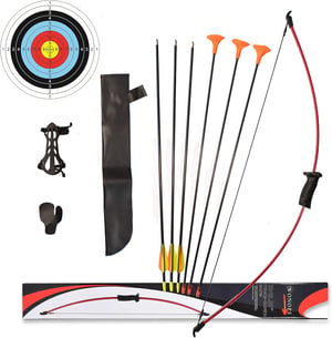 WONOPS Gyermek Íjászat Készlet 6+ Éves, 10 lbs Recurve Íj, 3 Nyíl, Üvegszál, Céltábla és Kiegészítők