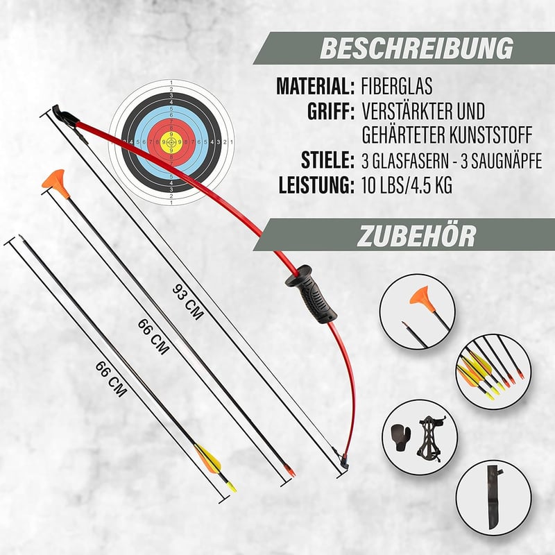 WONOPS Gyermek Íjászat Készlet 6+ Éves, 10 lbs Recurve Íj, 3 Nyíl, Üvegszál, Céltábla és Kiegészítők